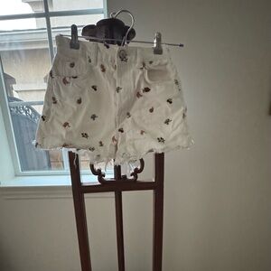 Reformation White Jean Shorts with Multicolor Embroidery